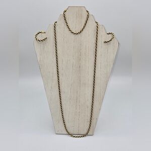 Trifari Gold Tone Black Chain Twist Rope Necklace Bracelet Earring Set